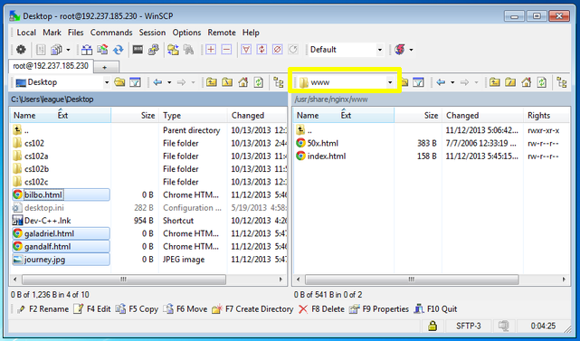 WinSCP file transfer interface