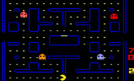 Pac-Man game – each moving character is one solid color