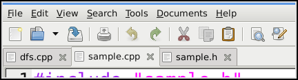 Tabs of open files