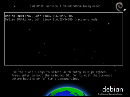 Debian boot screen