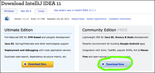 IntelliJ download page