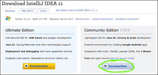 IntelliJ download page