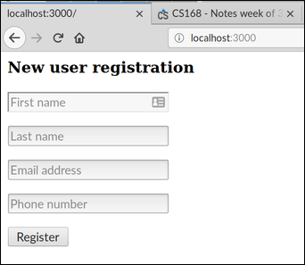 The registration form rendered in Firefox