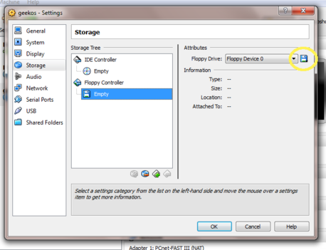 VirtualBox storage settings