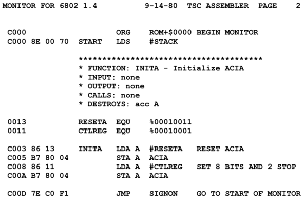 Hexadecimal encoding of Motorola 6802 assembly language