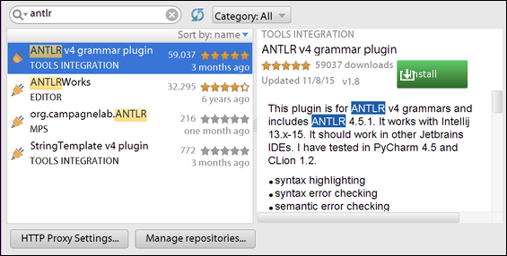 ANTLR plugin installer