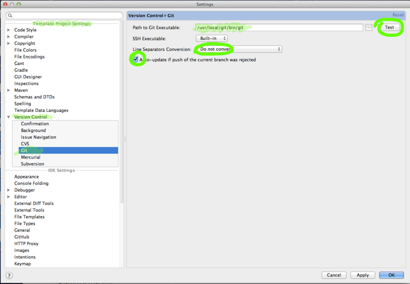 IntelliJ git preferences