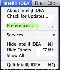 IntelliJ application menu